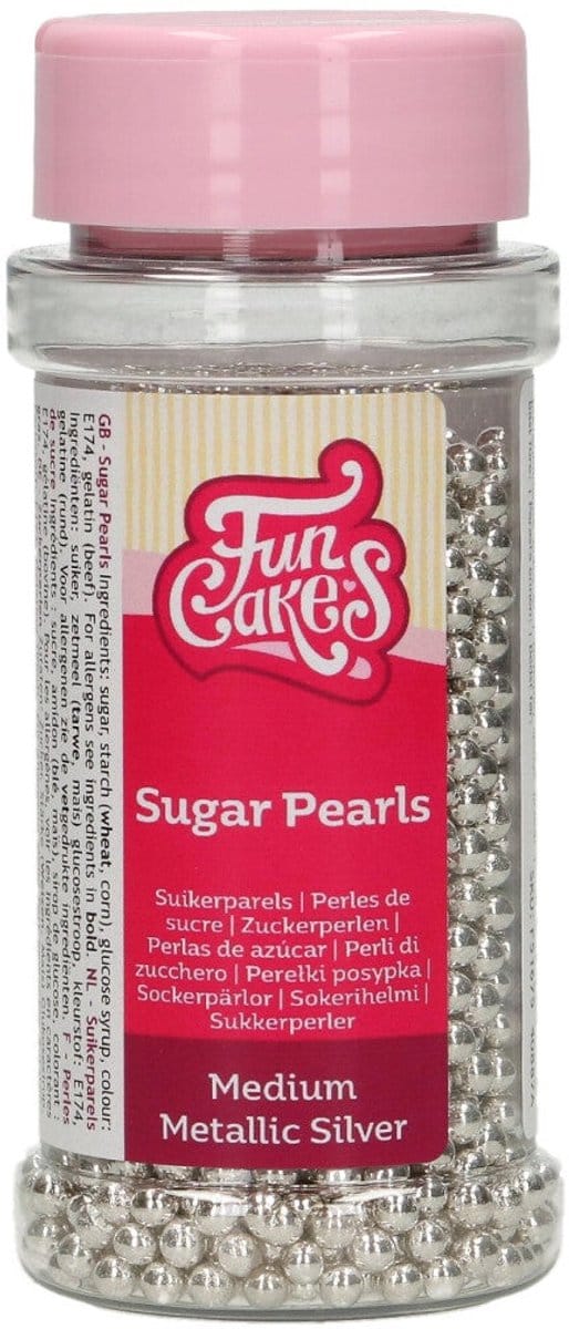 FunCakes Suikerparels - Medium - Metallic Zilver 80g - Smaakstof voor Taarten - Eetbare Taartdecoratie