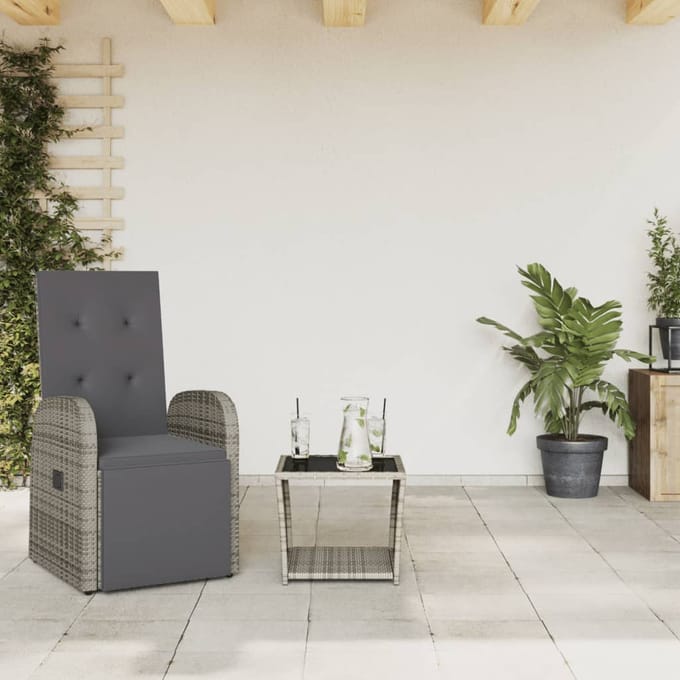 vidaXL - 2-delige - Tuinset - met - kussens - poly - rattan - grijs