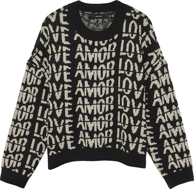 Vero Moda Trui Vmlove Ls O-neck Pullover Boo 10331432 Black/with Birch Small Love Dames Maat - M