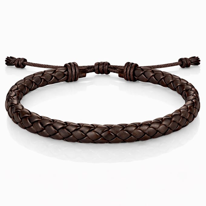 Heren Armband Gevlochten Leer Bruin Verstelbaar