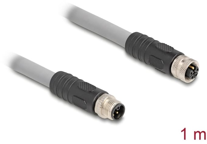 Delock M12 Cable L-coded 5 pin male to female PUR suitable for drag chains 1 m grey