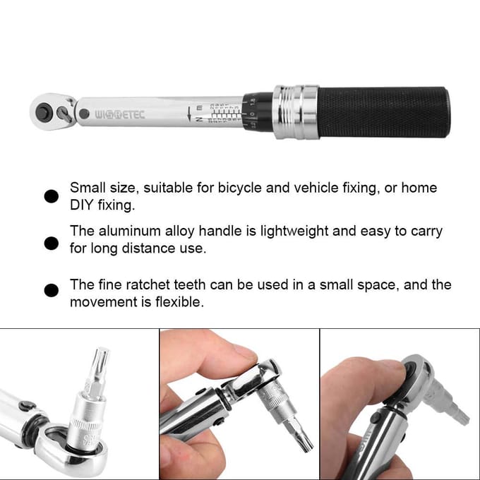 1/4 DR 1-25Nm Mini Verstelbare Fiets Momentsleutel Set Fiets Reparatie Gereedschap Kit Ratel Mechanisch white