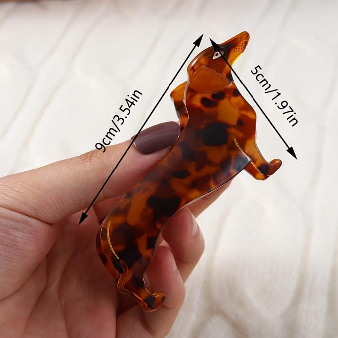 Eén Stuk Dames Schildpad Acetic Ethylic Acid Dachshund Hond Haarclips. bruin