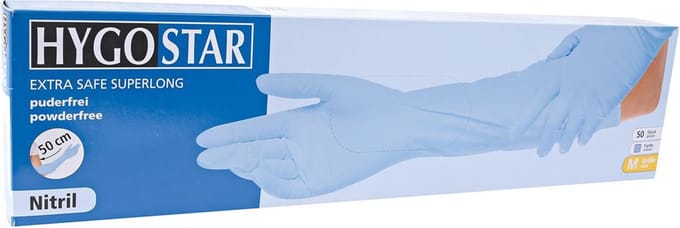 Hygostar handschoen nitril extra lang 50 cm - onderzoekshandschoen nitril blauw 50 stuks - maat L