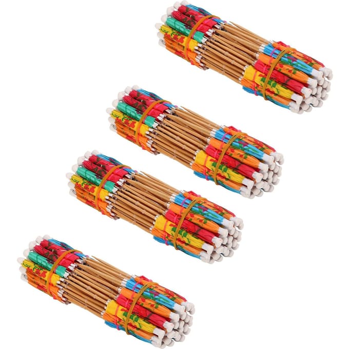 200 Stuks Cocktailparaplu's Meerkleurig Exquise Patroon Veilig Papier Bamboe Drankparaplu's voor Bar red