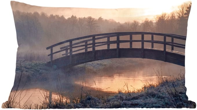 Sierkussens - Kussentjes Woonkamer - 60x40 cm - Brug - Mist - Bomen - Water