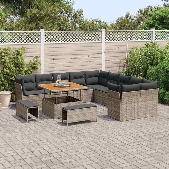vidaXL - Tuinbank - Set - 13 - st - Grijs - poly - rattan