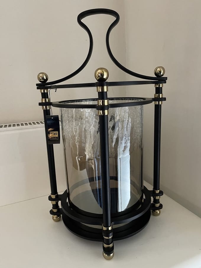 PTMD Xylon Windlicht - 30 x 23,5 x 56 cm - RVS/glas - Zwart