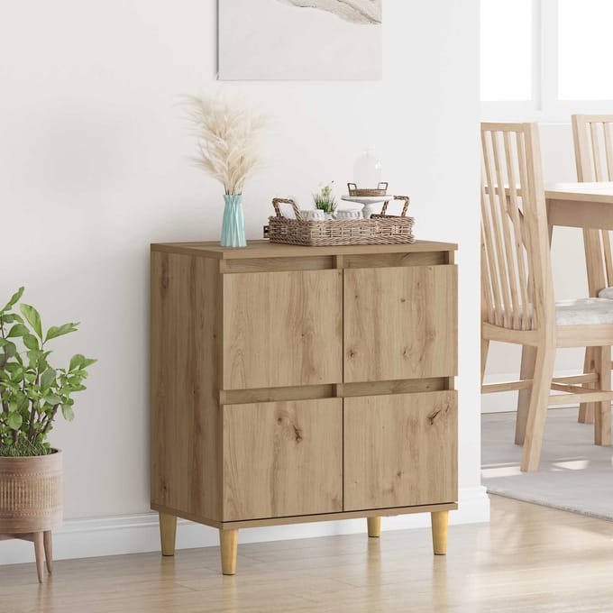vidaXL - Dressoir - Artisan - Eiken - 60 - x - 35 - x - 70 - cm - Bewerkt - hout