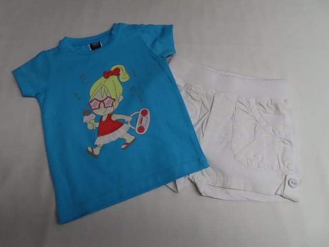 Ensemble - Meisje - Tshirt hard blauw + wit shortje - 18 maand 86
