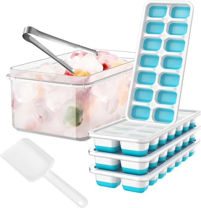 Gohh IJsblokjesvormen – 4 Trays – Siliconen Bodem (blauw) – Bewaarbox