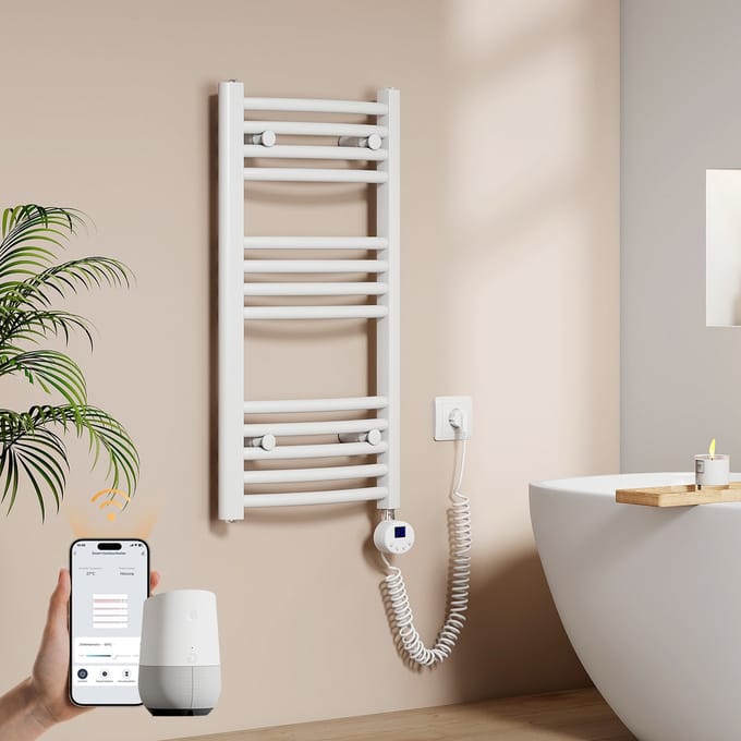 EMKE Elektrische Handdoekradiator - Slimme Bediening - APP Week Timer - 75x40cm - 300W - Glans Wit