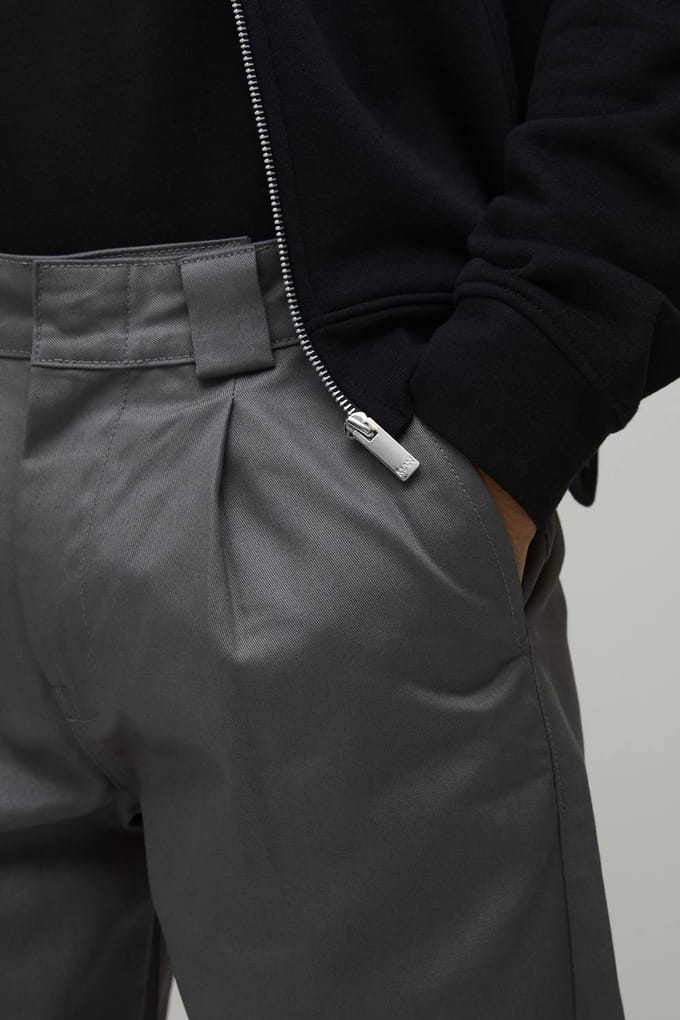 Straight Fit Pleat Front Chino Trouser | Charcoal | Size 52