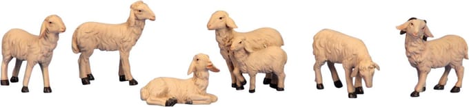 Schapen dierenbeeldjes - 6x - wit - kunststof - 4-7 cm - kerststal decoratie