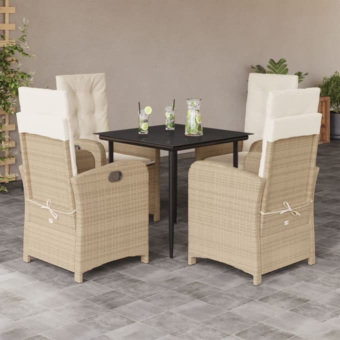 vidaXL - 5-delige - Tuinset - met - kussens - poly - rattan - beige