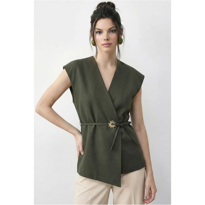 Gestrikte V-hals Crêpe Gilet