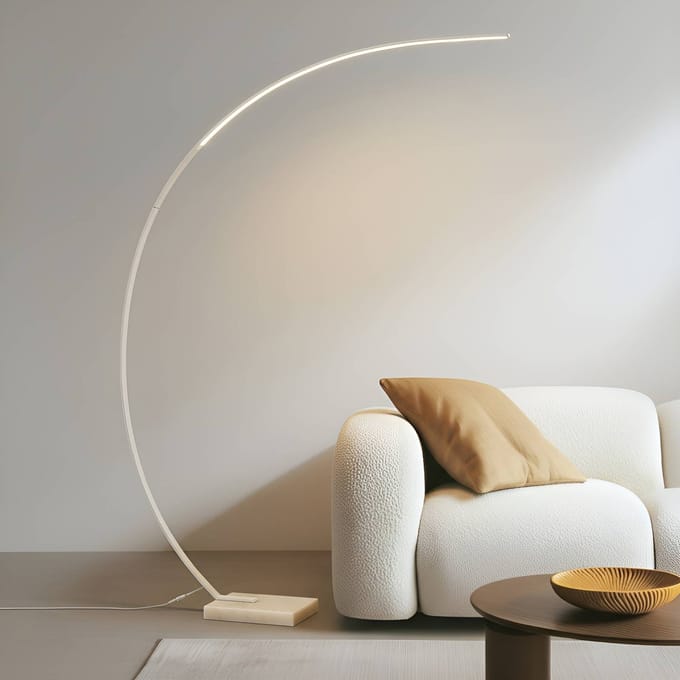 Lindby LED gebogen vloerlamp Kendra, wit, aluminium, hoogte 180cm