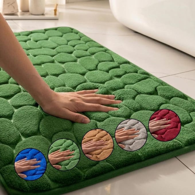 Omgoods - Antislip Badmat met Steenmotief 80 x 50 cm Groen