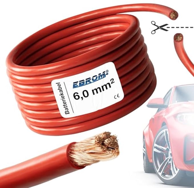 Flexibele Voertuigkabel 6 mm² - Rood Accukabel per Meter - Hoogwaardige Koper