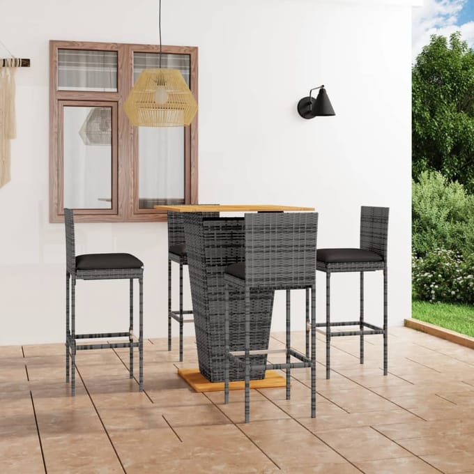 vidaXL - 5-delige - Tuinbarset - met - kussens - poly - rattan - grijs