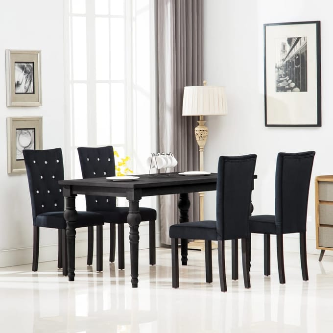 Vidaxl Eetkamerstoelen, 4 Stuks, Zwart, Bekleed met Fluweel