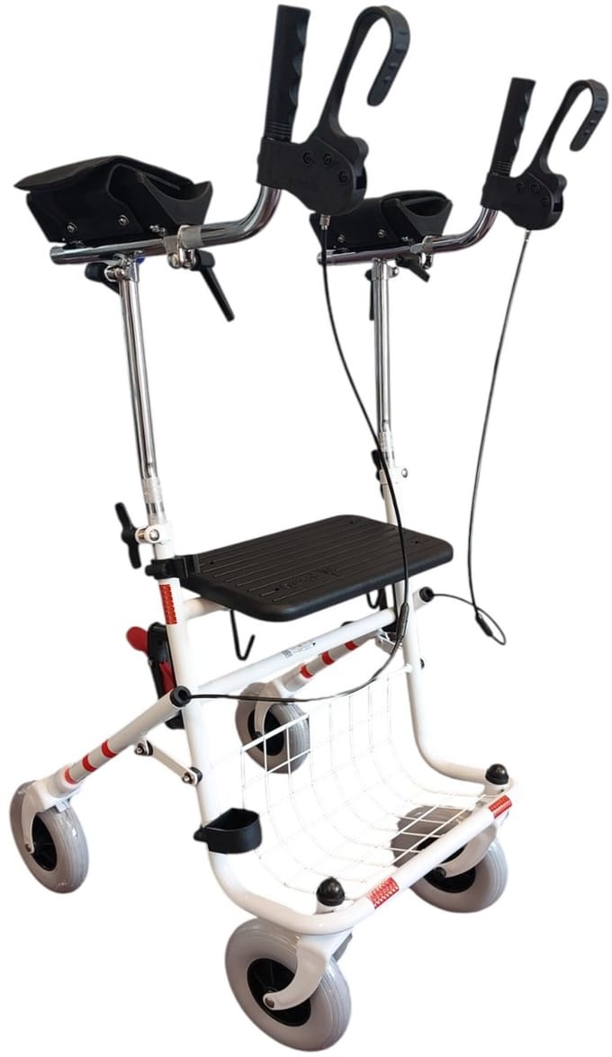 Premis – Lichtgewicht Rollator - Hoger model - Onderarmschalen (Steunen) - Inklapbaar - Wit met rode biezen