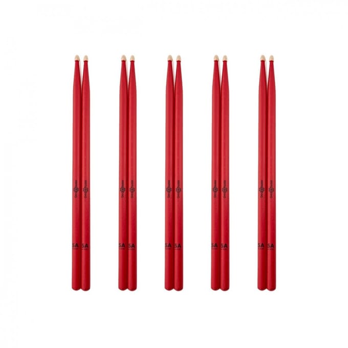 5A Wood Tip Hickory Drumsticks Red, 5 Pack