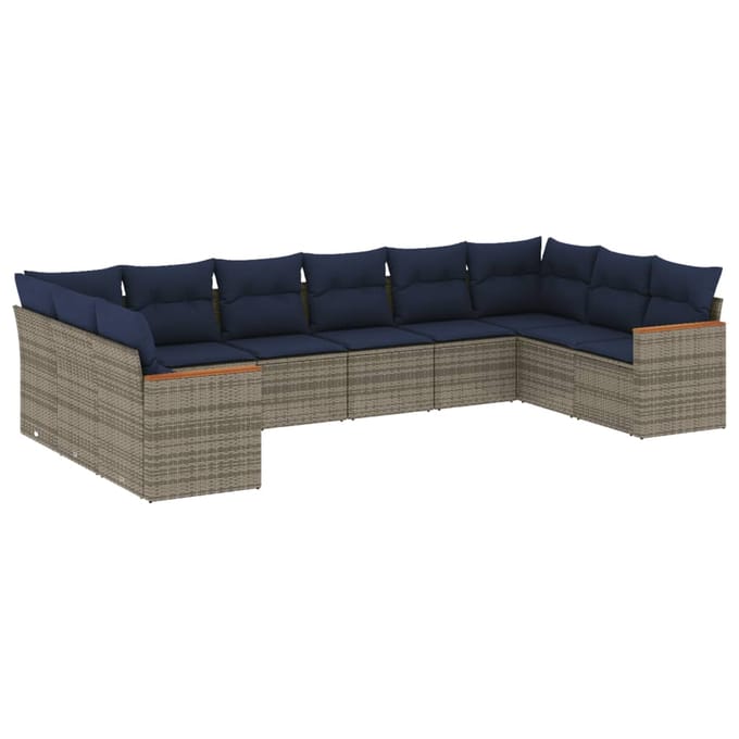 vidaXL - 10-delige - tuinbankset - met - kussens, - grijs - polyrotan