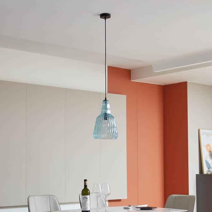 Lindby - hanglamp - 1licht - Glas, metaal - H: 35 cm - E27 - lichtblauw