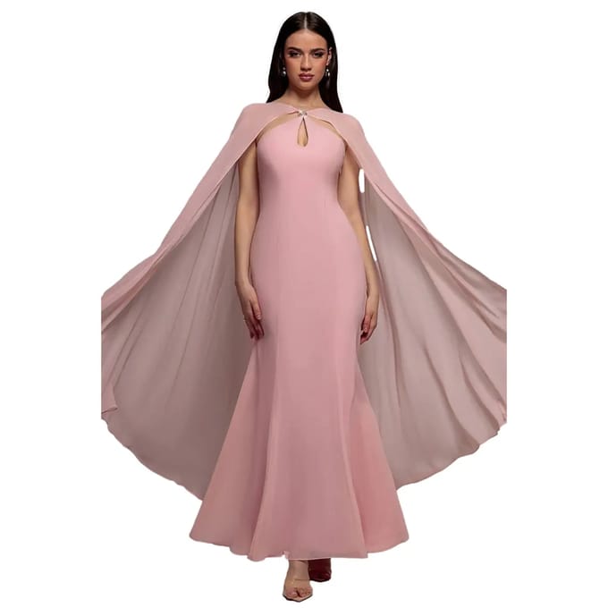 Vrouwelijke chiffon jurk met cape Goddiva Maxi