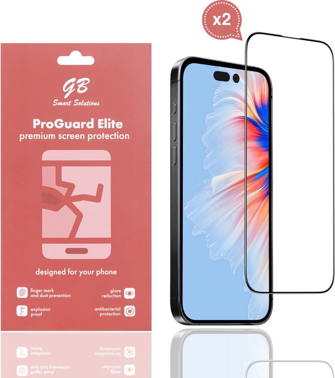 GB ProGuard Elite Screenprotector voor iPhone 15 Pro Max - 2 stuks – Gehard Glas – Volledige Dekking – Krasbestendig & Schokabsorberend