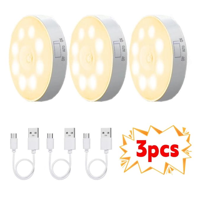 2/3/4/5 stuks Bewegingssensor LED Nachtlampje USB Oplaadbaar Nachtlampje voor Keukenkast Kledingkastlamp Trappenhuis Draadloos Kastlampje Warm light-3PCS