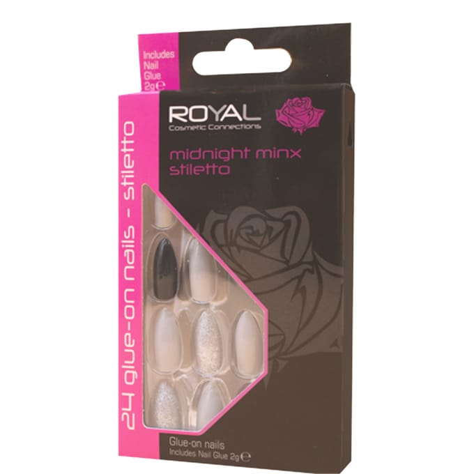Royal 24 Stiletto Glue-On Nail Tips - Midnight Minx (met nagellijm)