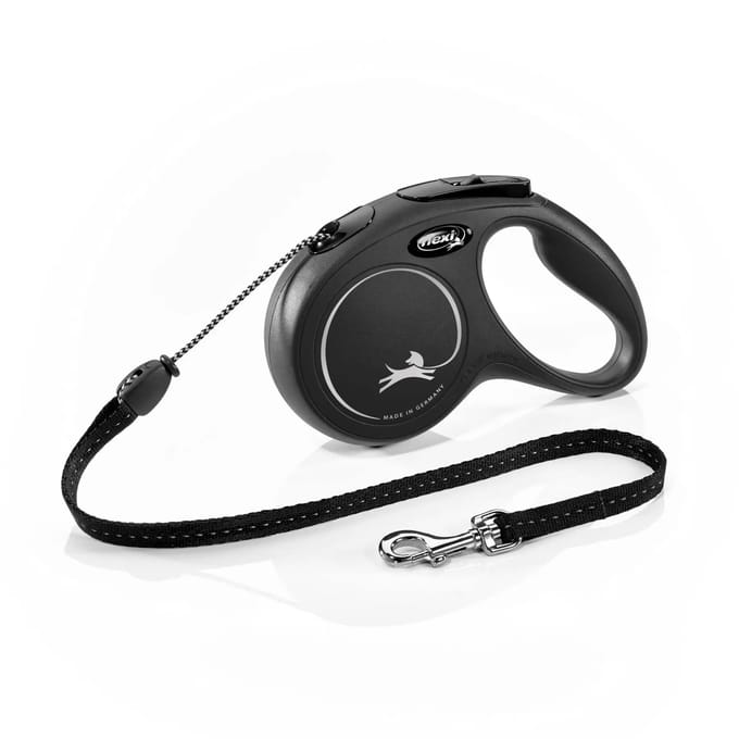 Flexi New Classic Koord - Hondenriem - Zwart - M - 5 m - Middelgrote Honden