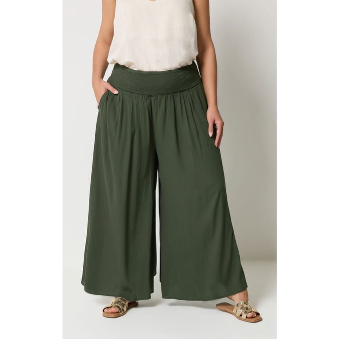 Yours Olijfgroene Gesmokte Broek Size Regular > 58-60