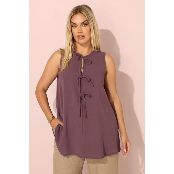 Yours Paars Strik Voorkant Smock Vest Top Size 42