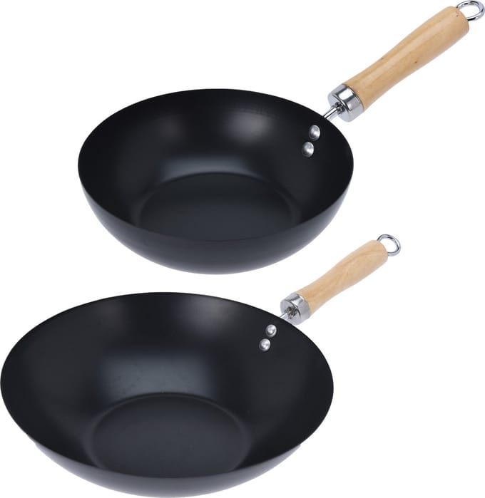 Excellent Houseware Wok/hapjes/bak pannen - 2st - staal - D20 en D30 cm