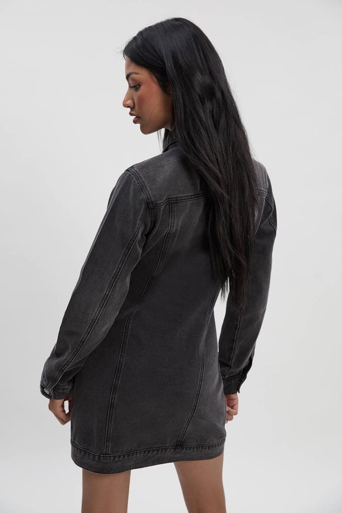 boohoo Dames Western Denim Minijurk | Washed Black | Maat: 12