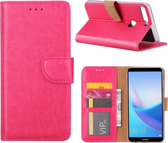 Bookcase Geschikt voor: Huawei Y7 2018 - Roze - portemonnee hoesje