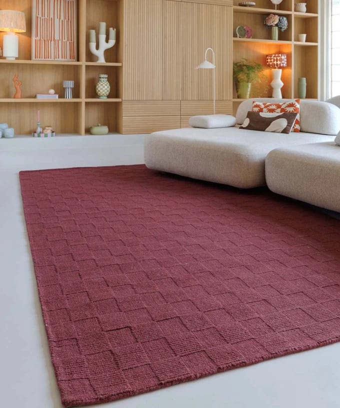 Wollen vloerkleed - Tavle bordeauxrood 300x400
