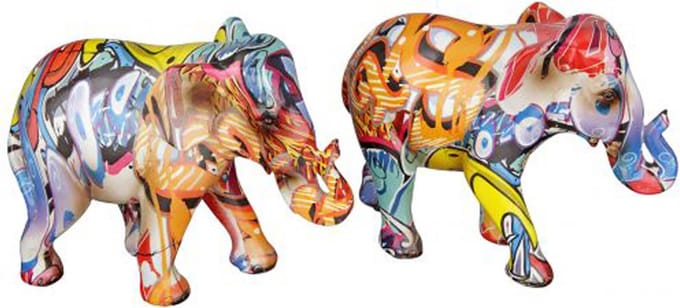 Sculptuur - Beeld - Pop art Olifanten - Decoratief Figuur - Set van 2