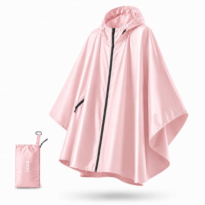 BOTC Poncho - Regenponcho met zakken- Fietsponcho Fiets - Unisex - Dames & Heren - Waterdicht - Roze