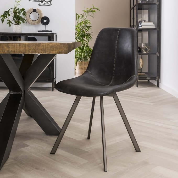 Set van 4 Industriële Eetkamerstoelen Benjie Kunstleer - Zonder Armleuningen Cognac