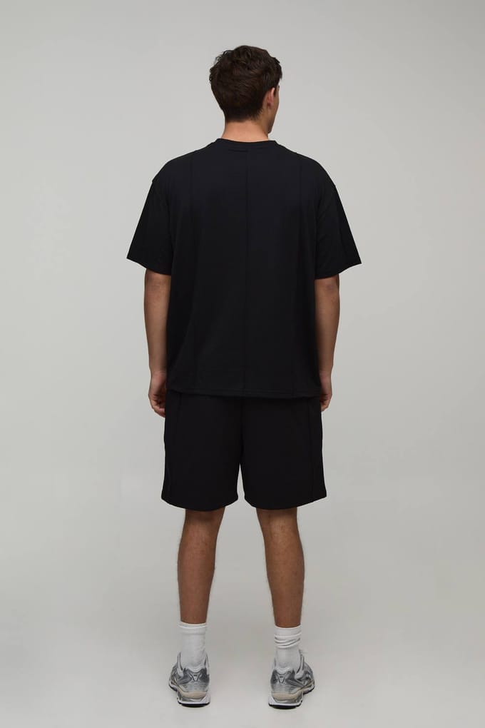 Heren Sport Naaddetail Oversized T-shirt & Baggy Short Set | Black | Size Medium