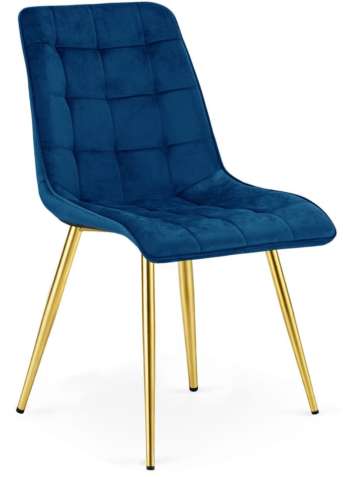 Eetkamerstoel SPLIT – Modern design – Donkerblauw fluweel – Gouden poten