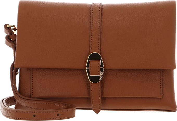 COCCINELLE Leren Schoudertas Dorian Handbag Grained Leather Cuir Lichtbruin
