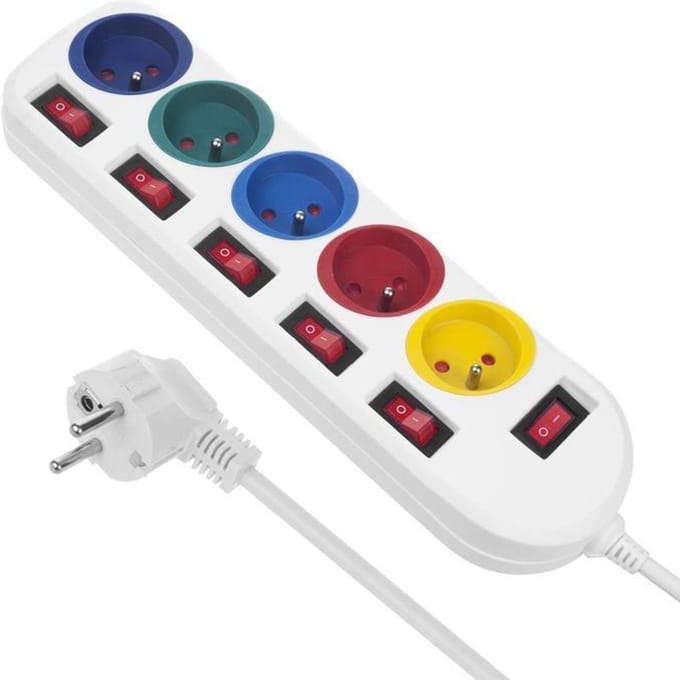 Maclean - Stekkerdoos met schakelaars - 5-polige verlengkabel - 250VAC/10A | 1,5m - Wit