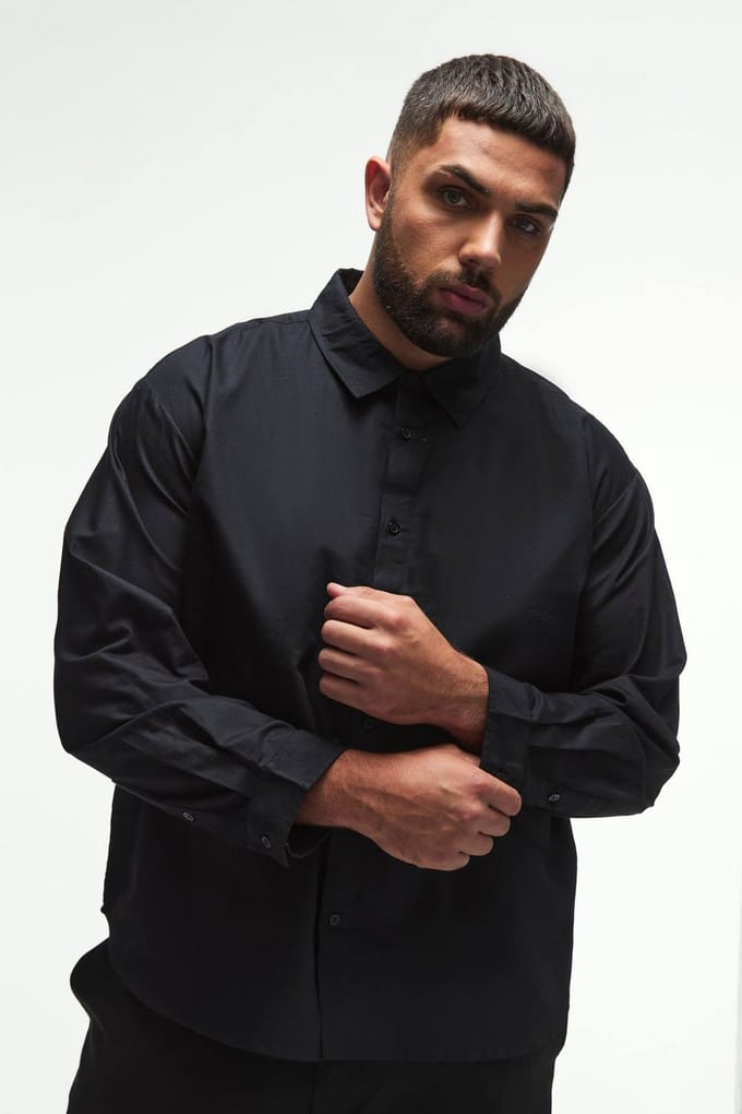 Plus Oversized Fit Oxford Overhemd in Zwart | Black | Size 2XL