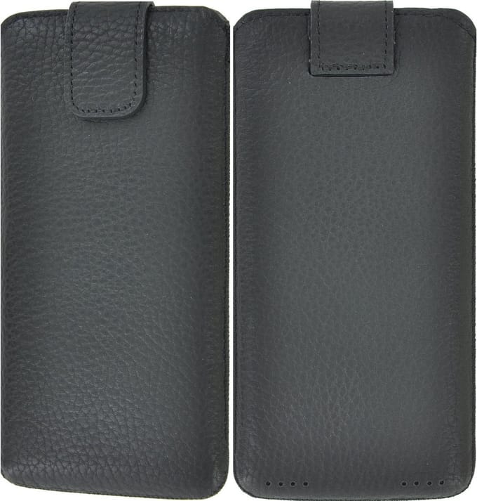 iPhone 12 Pro Hoesje - insteek cover Echt Leer Zwart