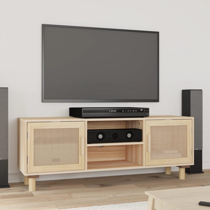 vidaXL - Tv-meubel - 105x30x40 - cm - massief - grenenhout - en - rattan - bruin